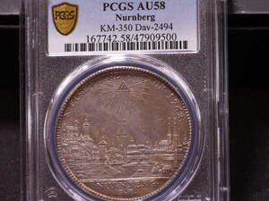 ドイツ・ターラー銀貨　1768年　ニュルンベルク都市景観　Dav.2494 PCGS AU58　準未使用レベル