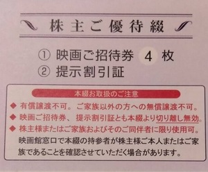 【1円】東京テアトル 株主優待券 4枚綴 + 提示割引証 1セット 男性名義