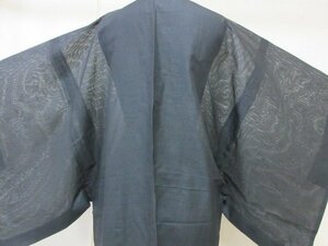 1円 良品 正絹 長羽織 絽 夏物 和装 和服 アンティーク 黒 紋なし 無地 男性用 単衣 身丈103cm 裄68cm【夢職】★★★