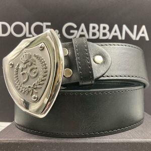 美品/希少●DOLCE&GABBANAドルチェ&ガッバーナ D&G ドルガバ ベルト DGロゴ エンブレム 王冠バックル レザー ビジネス メンズ ブラック 黒