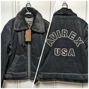 AVIREX USAロゴ/限定品メンズL/CORDUROY B-3 JACKET /コーデュロイ/783-3252074/ブラック黒色/ロゴ、ボア/フライトジャケット/B3