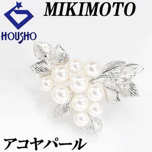 ミキモト アコヤパール ブローチ K18WG 葉 リーフ 植物 ボタニカル 梨地 マット ブランド MIKIMOTO 送料無料 美品 中古 SH116519