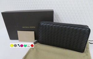 〔COLOURS〕 未使用・保管品■ランドファスナー長財布■ブラック■ラムスキン■イントレチャート■BOTTEGA VENETA