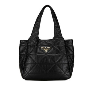 プラダ ロゴ キルティング ハンドバッグ トートバッグ ブラック レザー レディース PRADA 【中古】