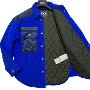 極美品/M相当 DIESEL ナイロン 切替 ウール 中綿 ジャケット 裏地キルティング 青 メンズ ディーゼル 