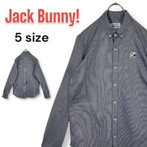 JACK BUNNY ジャックバニー 長袖シャツ ボタンダウン BD ストライプ柄 刺繍 ブラック系 サイズ５ XL ゴルフウェア 伸縮性 のびのび