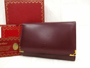 ◆未使用 保管品◆Cartier カルティエ◆マスト◆カーフ レザー 本革◆二つ折り財布◆ボルドー G金具◆ロゴ型押し◆小銭入れあり◆A8409