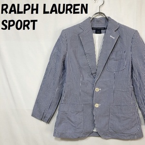 【人気】RALPH LAUREN SPORT/ラルフローレン スポーツ ストライプ コットン ジャケット 2ボタン 肩パッド ブルー×ホワイト サイズ4/S1206