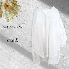 SMILE LAND スキッパーオーバーシャツ L 白 ボリューム袖 3006