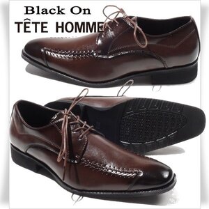 新品1円～★定価1.6万 Black On TETE HOMME テットオム アクションレザー ビジネスシューズ 26.5cm ダークブラウン レースアップ ◆4572◆