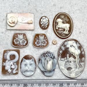 1円〜!!☆シェルカメオおまとめ38.3g●d 約191.5ct 裸石 宝石 cameo shell 彫刻 アンティーク 花 風景 動物 ブローチ w4 ツ59