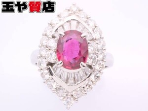 ルビー1.31ct ダイヤ0.94ct 0.31ct デザイン リング 13号 pt900 プラチナ 鑑別書