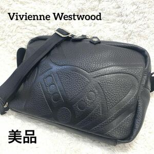 １円〜 【美品】 Vivienne Westwood ヴィヴィアンウエストウッド ショルダーバッグ カメラバッグ オーブ型押し レザー 革 ブラック 黒 