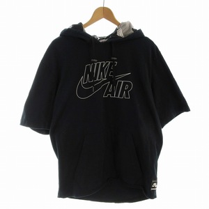 ナイキ NIKE パーカー フード ロゴプリント プルオーバー 半袖 L 黒 ブラック /EE メンズ