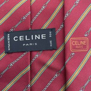 CELINE(セリーヌ) 赤ストライプワンポイントマカダム柄ネクタイ