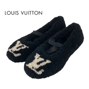 ルイヴィトン LOUIS VUITTON ポピライン フラットシューズ 靴 シューズ ムートン ブラック ベージュ 未使用 バレエシューズ LVロゴ