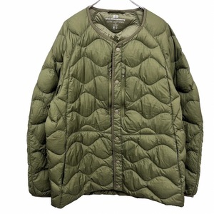 UNIQLO|White Mountaineering キルティング ダウンジャケット ノーカラー 無地 長袖 ナイロン100%(ダウン90%＋フェザー10%) XL 緑 メンズ