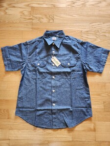 送料込★東洋 SUGAR CANE シュガーケーン SC37941 BLUE CHAM S/S WORK SHIRT ブルーシャンブレー　半袖ワークシャツ　M