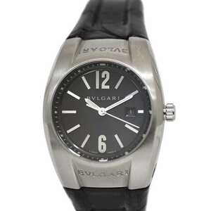 ブルガリ 腕時計 エルゴン シルバー ブラック EG30S f-20078 美品 レディース SS レザー 中古 クオーツ