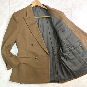 美品/L相当/カシミヤ100%●Aquascutum アクアスキュータム ダブル テーラードジャケット アウター 金ボタン ロゴ キャメル メンズ 秋冬