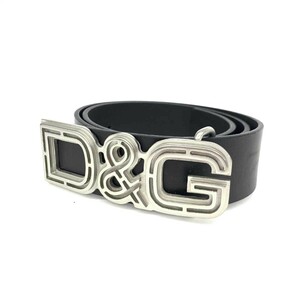 美品◆D&G ドルチェ＆ガッバーナ ベルト ◆ ブラック レザー D＆Gバックル スライド レディース 服飾小物