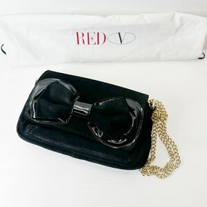 RED VALENTINO レッドバレンチノ ポシェット ブラック 黒 スエード調 ゴールド金具 リボン ショルダーバッグ 鞄
