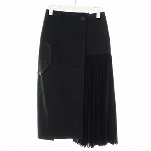 サカイ sacai SUITING SKIRT プリーツスカート ミモレ ロング 切替 アシンメトリー 0 S 黒 ブラック 21-05388 /AN26 レディース