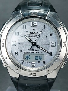 美品 CASIO カシオ WAVE CEPTOR ウェーブセプター WVA-470 デジアナ 電波ソーラー 腕時計 ラバーベルト ステンレススチール 動作確認済み