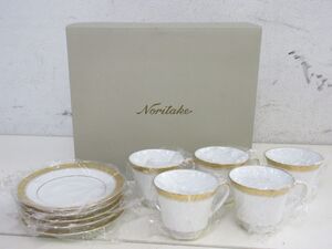 S118-S3-16196 Legendary by Noritake ノリタケ CRESTWOOD GOLD カップ＆ソーサー 5客 金彩 現状品1