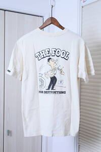 ★THE FOOL ザフール プリント半袖Tシャツ　　古着ユーズド男性メンズM白ホワイト服中古トップスカットソーストリート