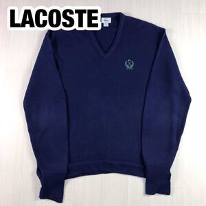 IZOD LACOSTE アイゾッド ラコステ USA アメリカ製 長袖ニット L ネイビー Vネック 刺繍ロゴ ワニ