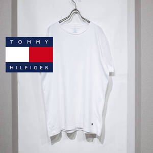 M（175） / TOMMY HILFIGER トミーヒルフィガー クルーネック 半袖 Tシャツ 丸首 コットン 白 ホワイト 古着 裾 ロゴ刺繍