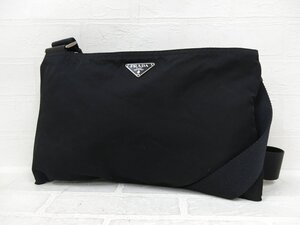 ◆美品◆PRADA プラダ◆三角ロゴプレート◆ナイロン カーフ レザー 本革◆ショルダー バッグ◆ブラック シルバー金具◆イタリア製◆A8978