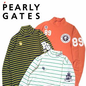 美品 豪華3点 PEARLY GATES 蓄熱保温 ストレッチ モックネック 長袖シャツ インナー メンズ5 パーリーゲイツ ゴルフウェア 日本製 2411223