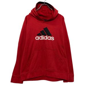 adidas プリント スウェット パーカー アディダス L レッド プルオーバー キッズ 古着卸 アメリカ仕入 a609-5173