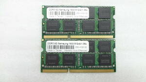ノートパソコン用メモリ SAMSUNG DDR3 8GB Samsung 1600 512×8 1.35ｖ×２枚組 中古動作品(A373)