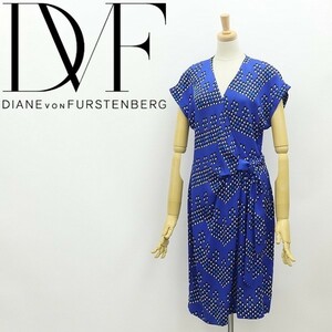 ◆DIANE von FURSTENBERG ダイアンフォン ファステンバーグ DVF SASCHA ストレッチ シルク 総柄 カシュクール ワンピース ブルー 4