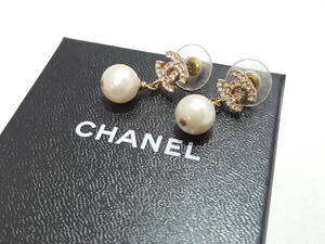 【美品】CHANEL シャネル 2014年 秋冬コレクション ゆらゆらパール ストーン付きココマーク スタッドピアス/14 Aコレ/箱付き/03KM121802