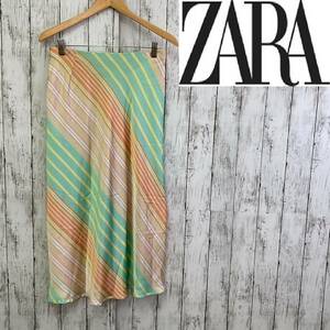 ZARA★ザラ★ストライプ サテン ロングスカート★サイズM　10-21