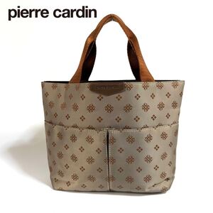 【美品】pierre cardin Paris ピエール カルダン レザー ナイロン ハンドバッグ ポーチ ブラウン 総柄 モノグラム