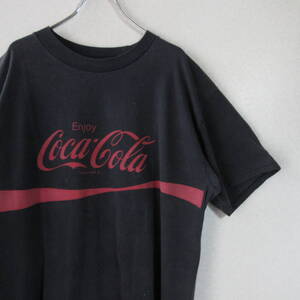 ○希少 90s コカ コーラ Coca-Cola◆Tシャツ カットソー ロゴプリント 90年代 スミクロ◆メンズ Lサイズ