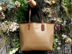 ●未使用 保管品●COACH コーチ●シティ トート●リバーシブル●ロゴ金具●PVC カーフ レザー 本革●トート バッグ●茶●A4 収納●Js50748