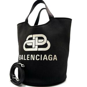 1円スタート BALENCIAGA バレンシアガ ウェーブ 2way ショルダーバッグ ハンドバッグ ロゴ キャンバス ブラック 黒 レディース メンズ