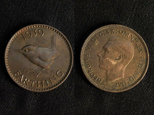 【イギリス】 ファージング 1939 小鳥 ミソサザイ ブロンズ銅貨