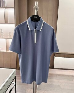 Loro Piana　ロロピアーナ メンズ ポロシャツ 半袖Tシャツ 綿　春夏　ブルー　 2XLサイズ 紳士服　無地　カノコ