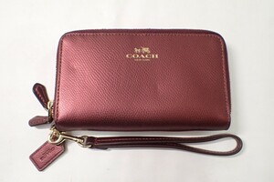 k4805 / 美品 COACH コーチ Ｗジップ ラウンドファスナー 長財布 F53443 ボルドー ウォレット カード付 現状品