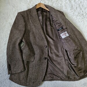 美品 ジョスエーバンク【HarrisTweed ヘリンボーン 超希少42 3L 相当】Jos.A.BANK ハリスツイード テーラードジャケット ダークブラウン