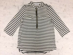 カルバンクライン Calvin Klein キレカジ ボーダー バンドカラー 七分袖カットソー レディース レーヨン95% ポリウレタン5% M 白黒