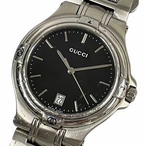 GUCCI グッチ メンズ 9040M 3針 デイト 黒文字盤 クオーツ 腕時計 シルバー×ブラック 正規品 / C26