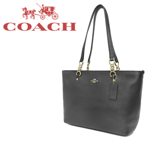 【超美品 ほぼ未使用】 コーチ COACH ハンドバッグ ショルダートートバッグ 鞄 レザー ブラック 黒 ゴールド レディース 小さめ シンプル